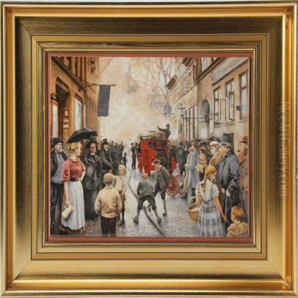 Six Porcelain Plaques With Printed Decorations Incolours Oil Painting by Paul-Gustave Fischer