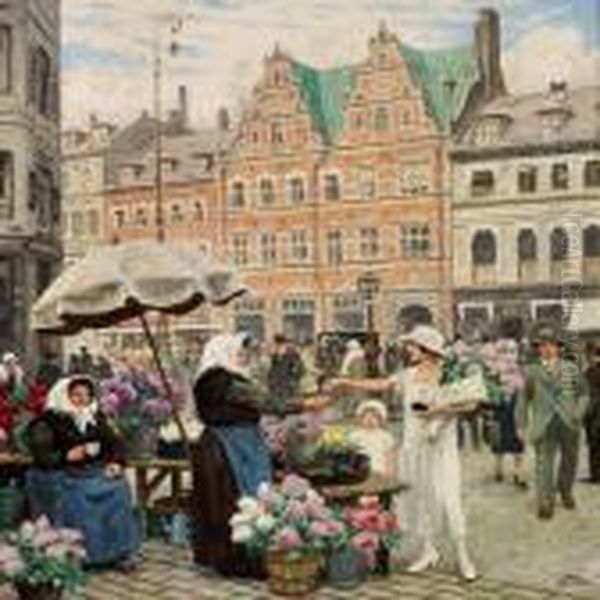 From Hojbro Plads (square) Oil Painting by Paul-Gustave Fischer