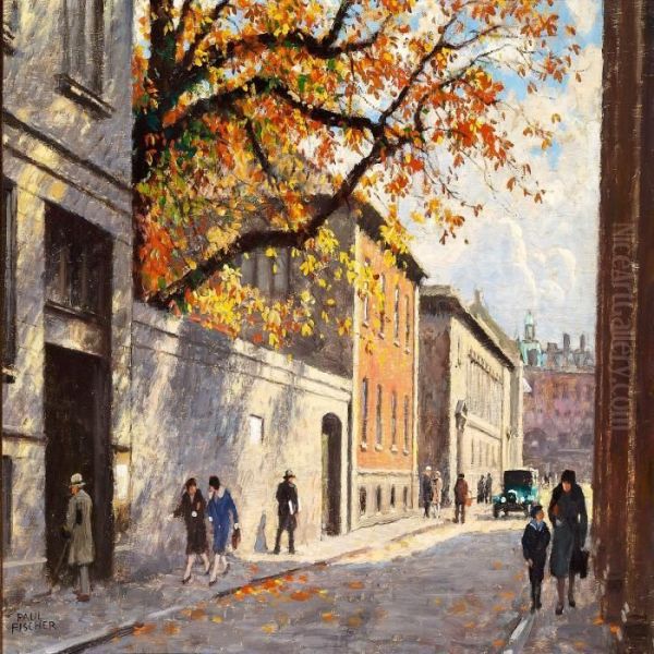 Autumn Day In Fiolstraede In Copenhagen Oil Painting by Paul-Gustave Fischer