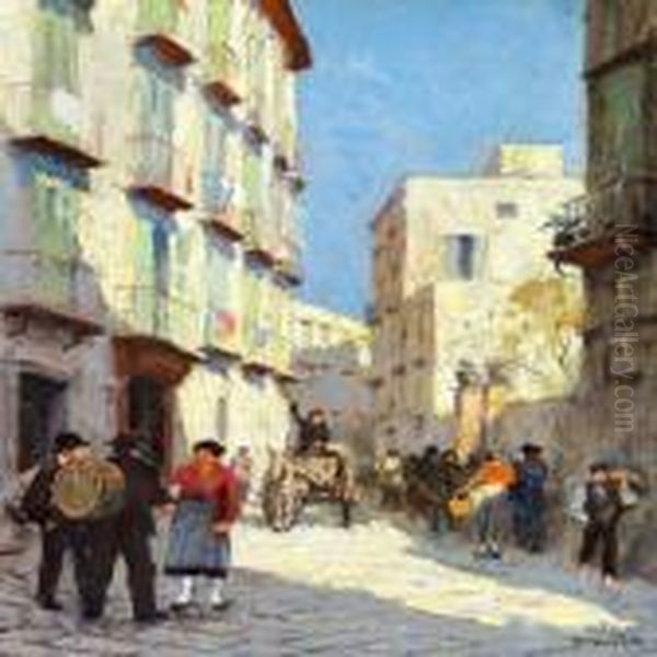 Italian Street Life Oil Painting by Paul-Gustave Fischer