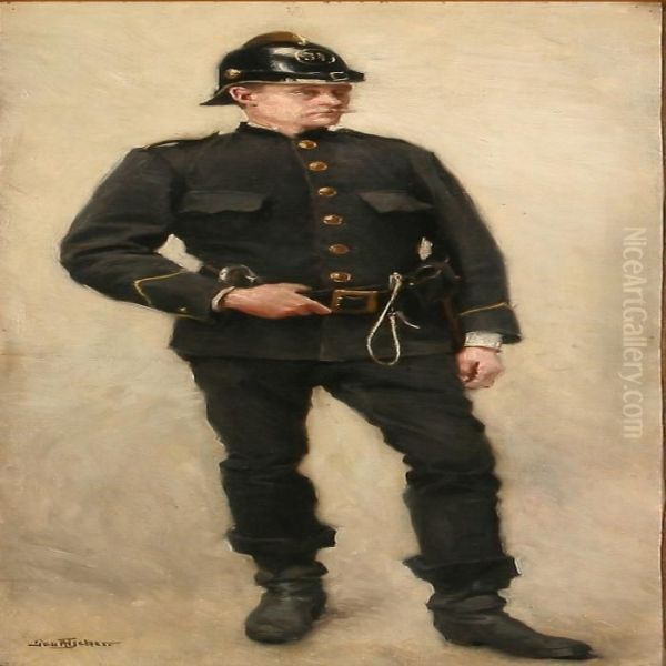 A Danish Fireman Oil Painting by Paul-Gustave Fischer