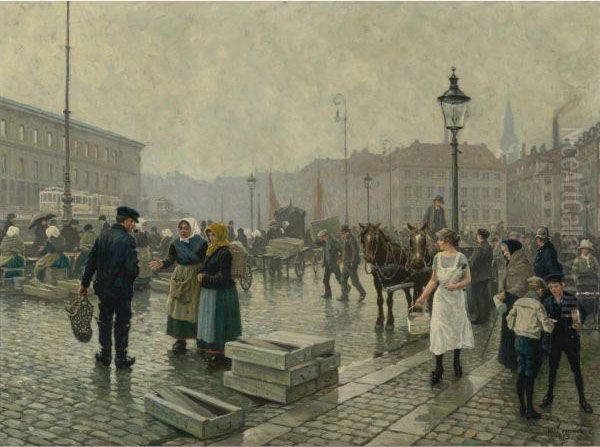 The Fish Market At Gammelstrand, Copenhagen Oil Painting by Paul-Gustave Fischer