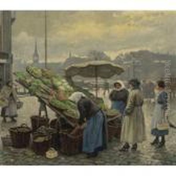 At The Vegetable Market Oil Painting by Paul-Gustave Fischer