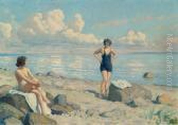 On The Beach Oil Painting by Paul-Gustave Fischer