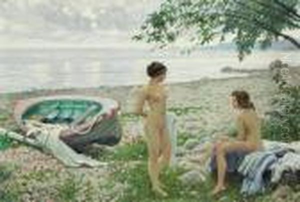 On The Beach Oil Painting by Paul-Gustave Fischer