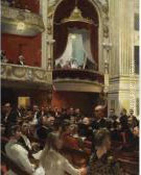 An Evening At The Royal Theatre, Copenhagen Oil Painting by Paul-Gustave Fischer