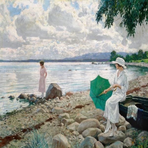 The Green Sunshade Oil Painting by Paul-Gustave Fischer