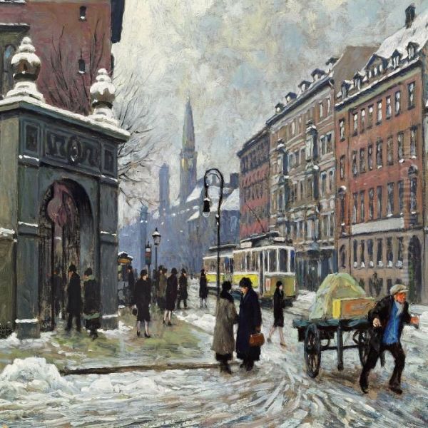 Street Scene Incopenhagen Oil Painting by Paul-Gustave Fischer