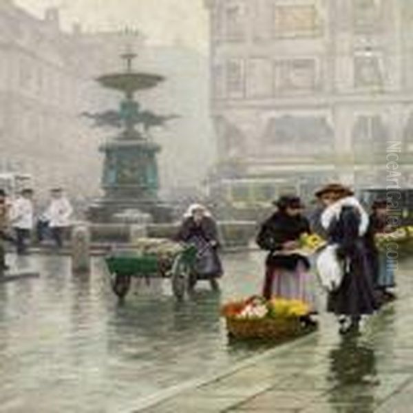 Hojbro Plads,copenhagen Oil Painting by Paul-Gustave Fischer