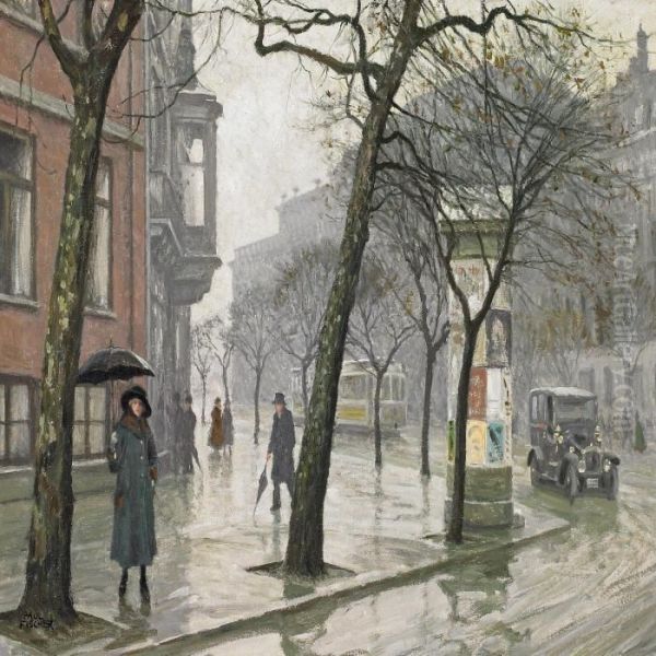 View From The Streets Of Copenhagen Oil Painting by Paul-Gustave Fischer