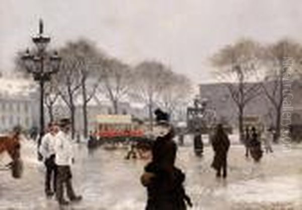 Kongens Nytorv Set Fra Hotel D'angleterre's Cafe Oil Painting by Paul-Gustave Fischer