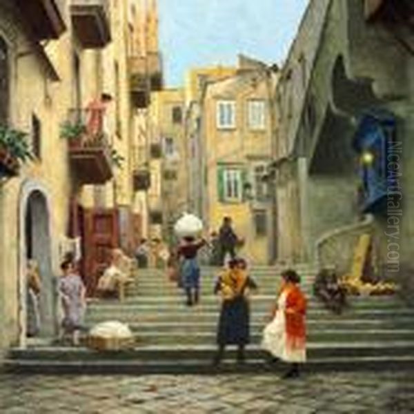 Street Life In Neaples Oil Painting by Paul-Gustave Fischer