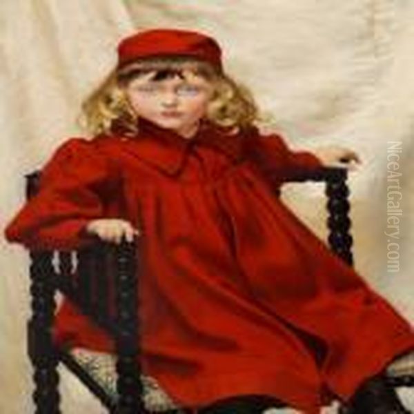 The Artist's Eldest Daughter Harriet Fischer In A Red Coat Oil Painting by Paul-Gustave Fischer