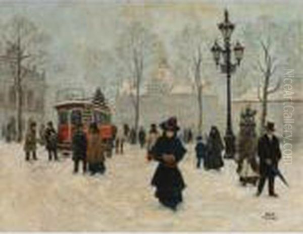 A Winter Stroll In Kongens Nytorv, Copenhagen Oil Painting by Paul-Gustave Fischer