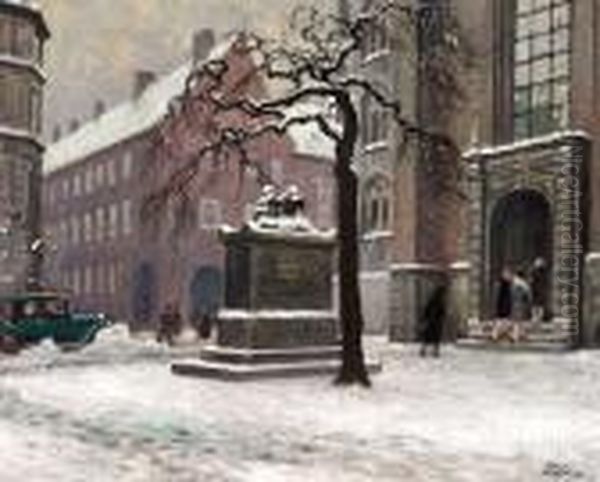 Trinity Church And Regensen In Copenhagen In Wintertime Oil Painting by Paul-Gustave Fischer