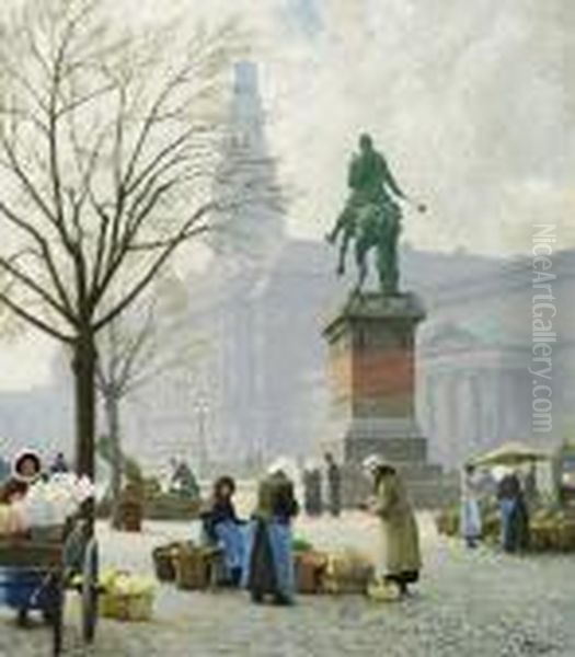 Springtime, Tulips For Sale At Hojbro Plads Oil Painting by Paul-Gustave Fischer