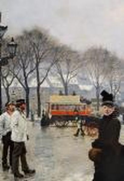 Winter's Day At Kongens Nytorv Oil Painting by Paul-Gustave Fischer