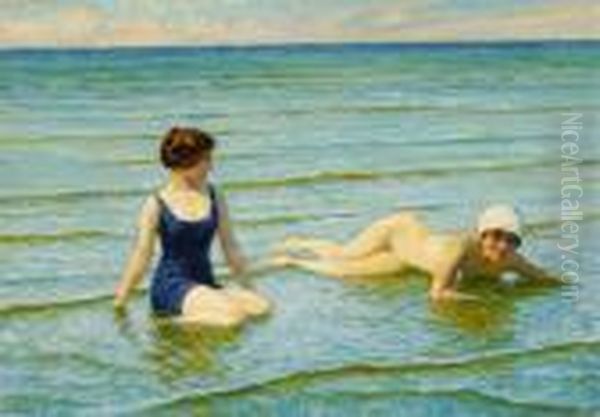 Two Girls On The Beach Oil Painting by Paul-Gustave Fischer