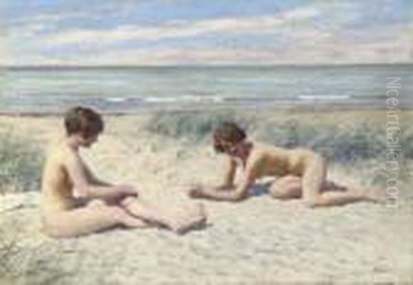 On The Beach Oil Painting by Paul-Gustave Fischer