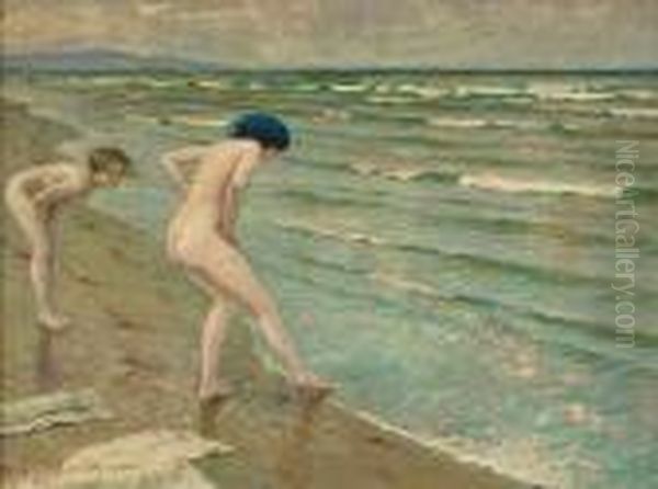 Two Bathers Along The Shore Oil Painting by Paul-Gustave Fischer