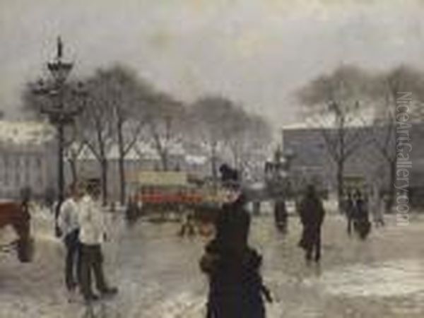 A Winter's Day On Kongens Nytorv, Copenhagen Oil Painting by Paul-Gustave Fischer