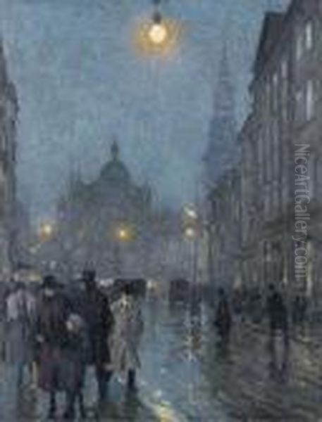 Evening, Copenhagen Oil Painting by Paul-Gustave Fischer