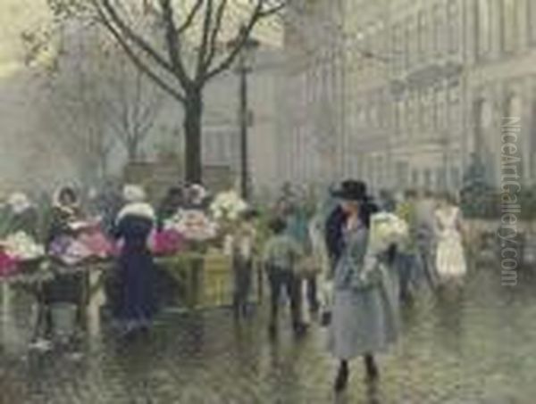 The Flower Market, Copenhagen Oil Painting by Paul-Gustave Fischer