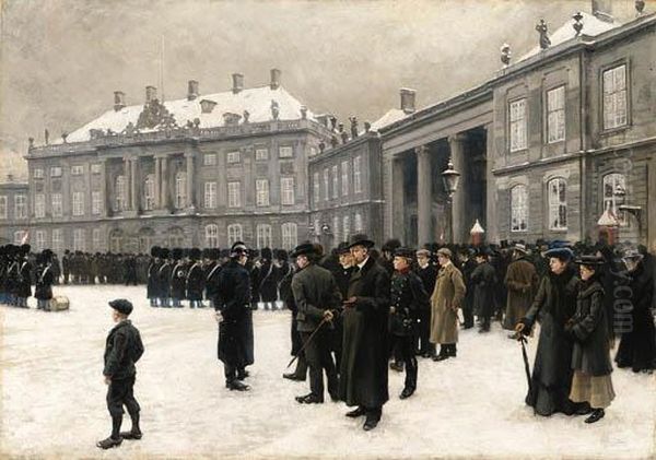 Changing Of The Guard At Amalieborg Palace Oil Painting by Paul-Gustave Fischer