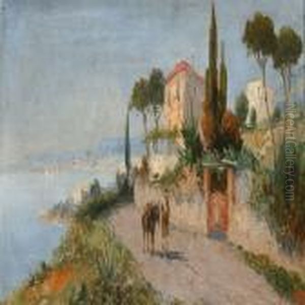 Summer Day In A Harbour City In Italy Oil Painting by Georg Fischof