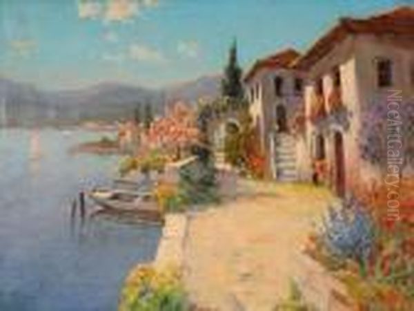 Paesaggio Lacustre A Primavera Oil Painting by Georg Fischof