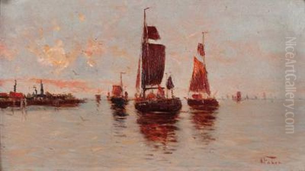 Fischerboote Beiabendstimmung Oil Painting by Georg Fischof