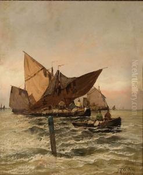 Venetian Fishing Boats Oil Painting by Georg Fischof