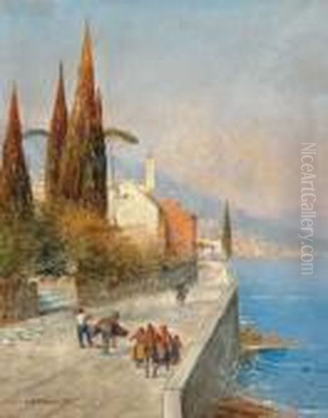 Southern Coastal View Oil Painting by Georg Fischof