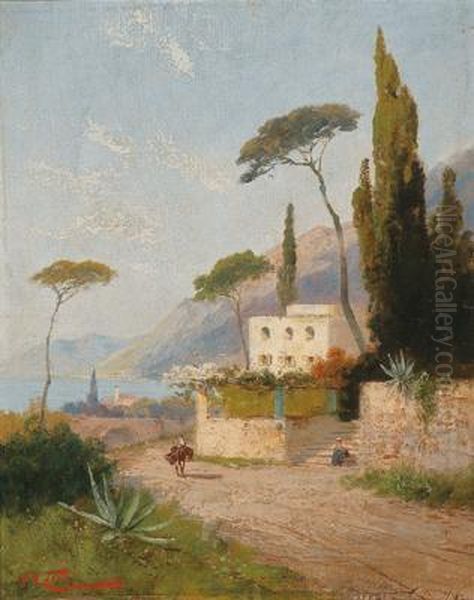 Kustenlandschaft Bei Sorrent Oil Painting by Georg Fischof