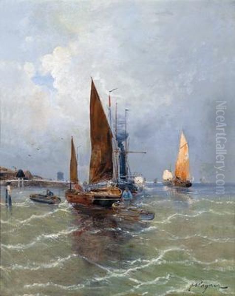 Fischer Im Hafen Oil Painting by Georg Fischof