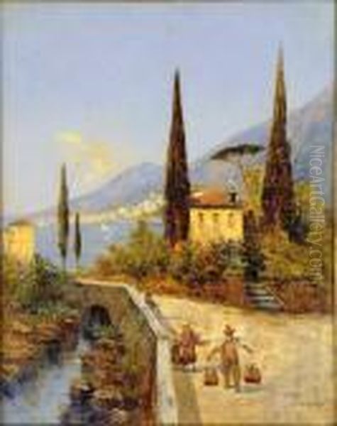 Veduta Del Lago Di Iseo Oil Painting by Georg Fischof