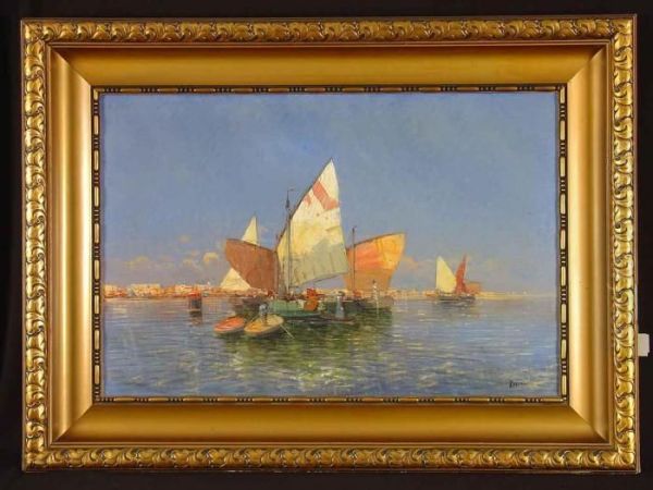 Fischerboote In Der Lagune Von Venedig Oil Painting by Georg Fischof