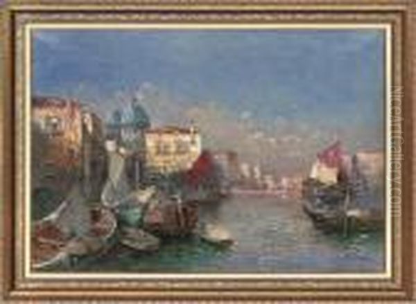 Boats In The Harbour Oil Painting by Georg Fischof