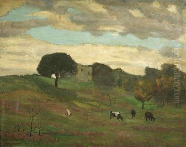 I. . Italian Landscape With Grazing Cows Oil Painting by Georg Fischof