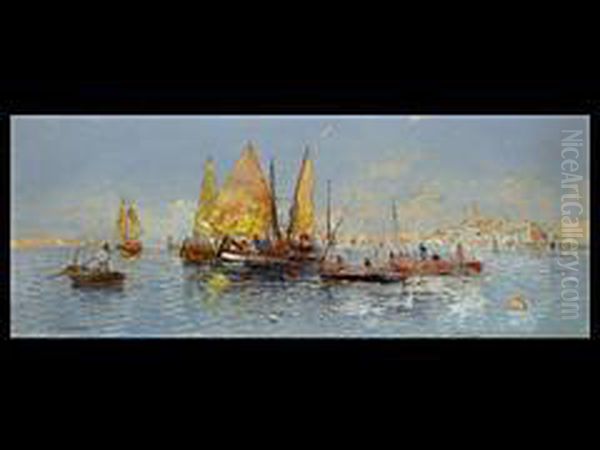 Ansicht Von Istanbul Mit Fischern Oil Painting by Georg Fischof