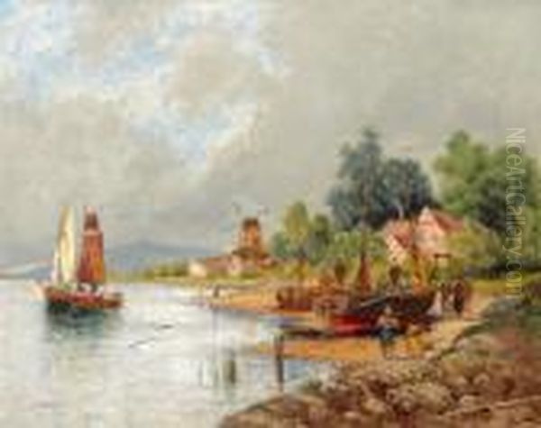 Fischer Am Strand Oil Painting by Georg Fischof