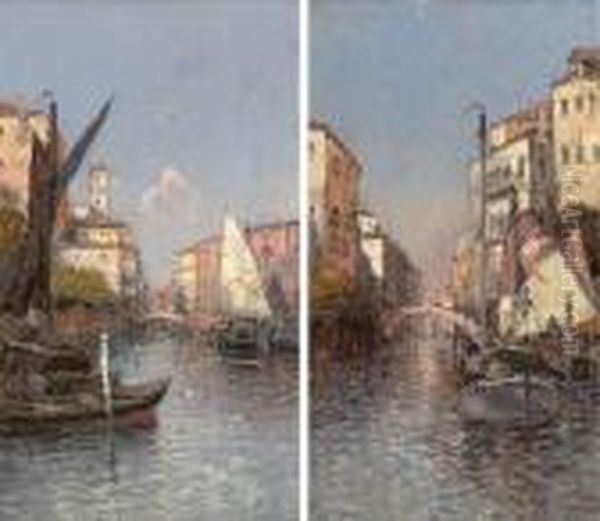 Venetian Canal Views Oil Painting by Georg Fischof