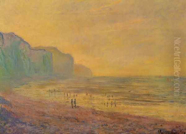 Low Tide At Pourville Misty Weather Oil Painting by Claude Oscar Monet