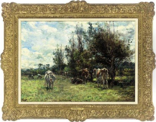 Cattle Grazing Oil Painting by William Mark Fisher