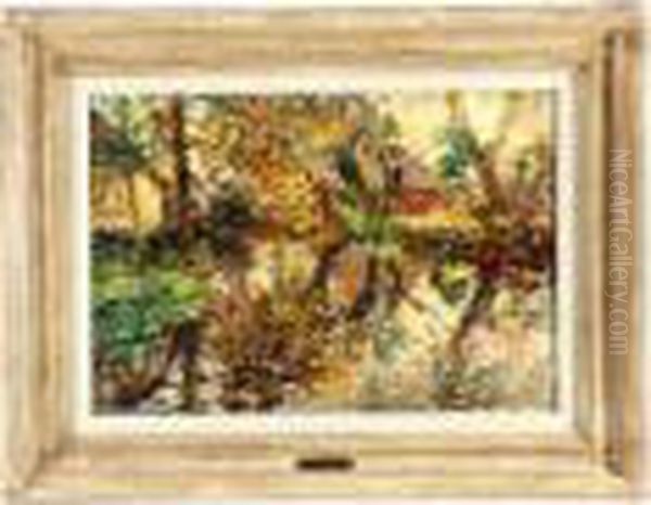 Reflective Fall Pond Oil Painting by William Mark Fisher