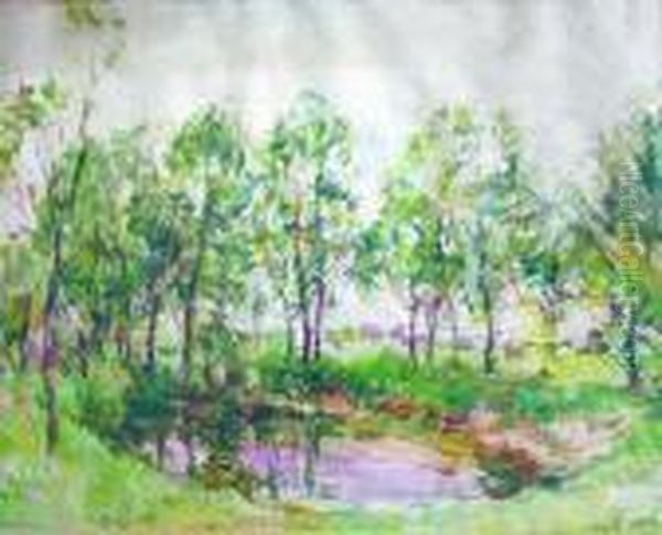 A Tree Lined Pool Oil Painting by William Mark Fisher