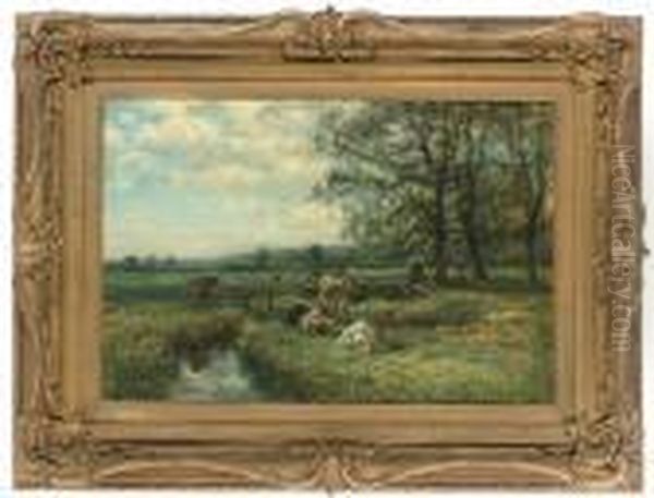 Cattle By The Stream Oil Painting by William Mark Fisher