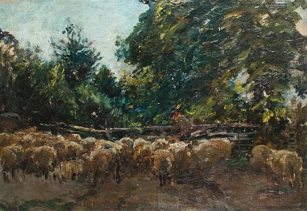 A Shepherd And His Flock Oil Painting by William Mark Fisher