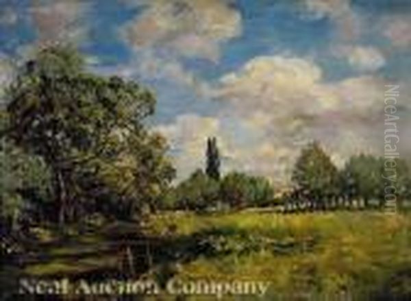 A Water Meadow Oil Painting by William Mark Fisher