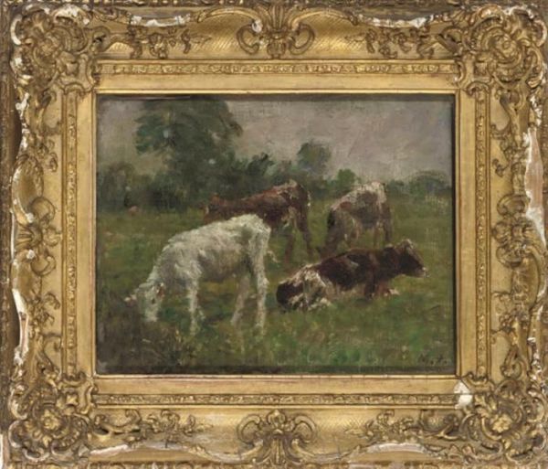 Cattle Grazing Oil Painting by William Mark Fisher